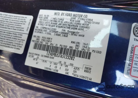 2010 Ford Shelby Gt500 из США, поврежденный, VIN 1ZVBP8JS7A5123282